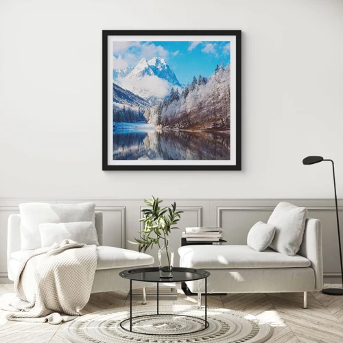 Poster in cornice nera - Il custode innevato - 40x40 cm