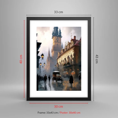 Poster in cornice nera - Il fascino delle sere di Praga - 30x40 cm