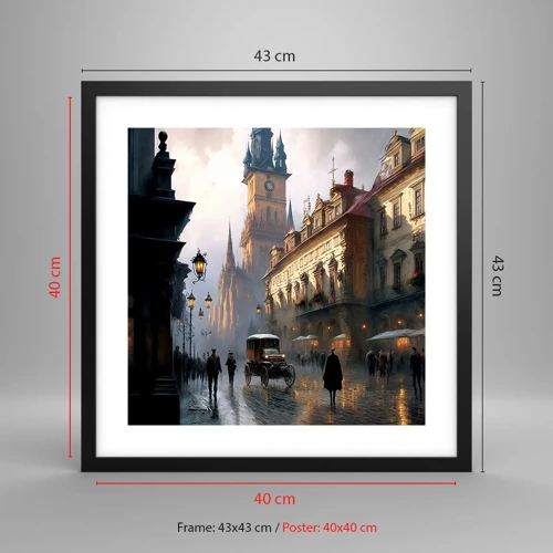 Poster in cornice nera - Il fascino delle sere di Praga - 40x40 cm