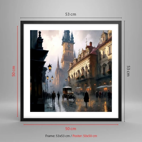 Poster in cornice nera - Il fascino delle sere di Praga - 50x50 cm