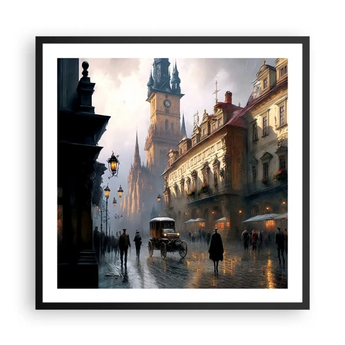 Poster in cornice nera - Il fascino delle sere di Praga - 60x60 cm