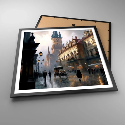 Poster in cornice nera - Il fascino delle sere di Praga - 60x60 cm