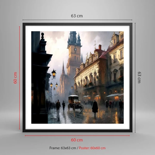 Poster in cornice nera - Il fascino delle sere di Praga - 60x60 cm