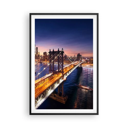 Poster in cornice nera - Il ponte luminoso fino al cuore della città - 61x91 cm