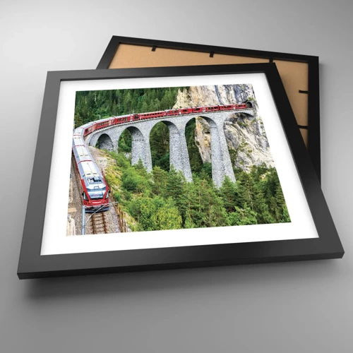 Poster in cornice nera - Il treno tra i monti - 30x30 cm