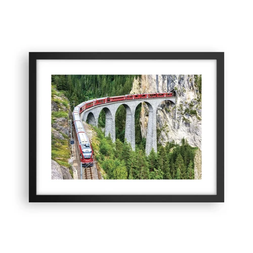 Poster in cornice nera - Il treno tra i monti - 40x30 cm