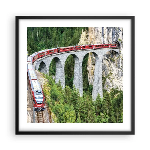 Poster in cornice nera - Il treno tra i monti - 50x50 cm