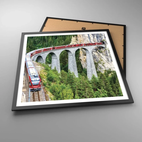 Poster in cornice nera - Il treno tra i monti - 60x60 cm