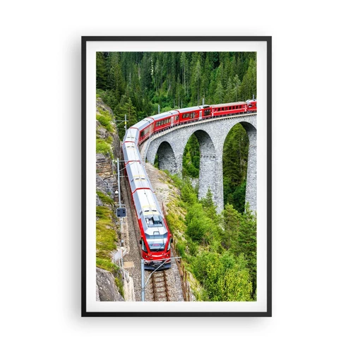 Poster in cornice nera - Il treno tra i monti - 61x91 cm