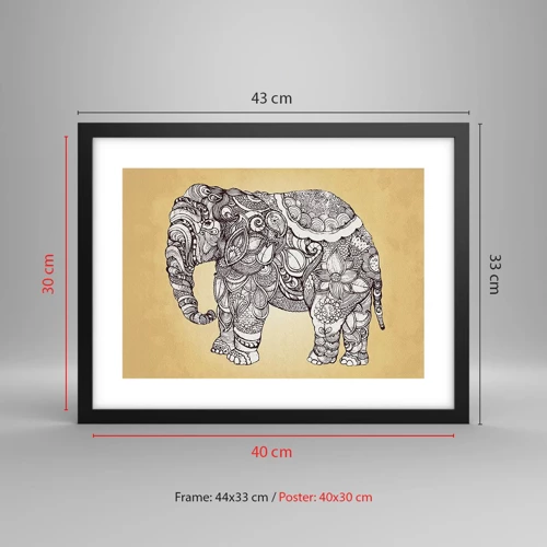 Poster in cornice nera - L'elefante nascosto - 40x30 cm