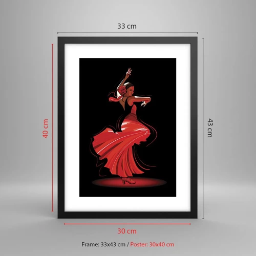 Poster in cornice nera - Lo spirito focoso del flamenco - 30x40 cm