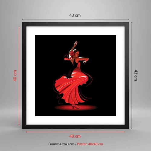 Poster in cornice nera - Lo spirito focoso del flamenco - 40x40 cm