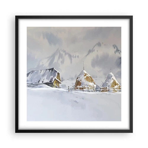 Poster in cornice nera - Nella valle innevata - 50x50 cm