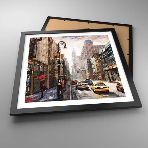 Poster in cornice nera - New York: colorata anche sotto la pioggia - 40x40 cm