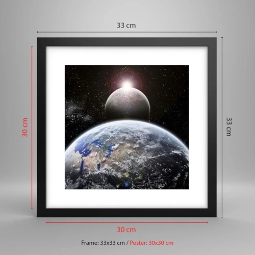 Poster in cornice nera - Paesaggio cosmico: sorgere del sole - 30x30 cm