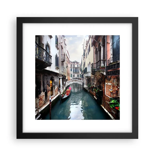 Poster in cornice nera - Paesaggio veneziano con gondola e ponte - 30x30 cm