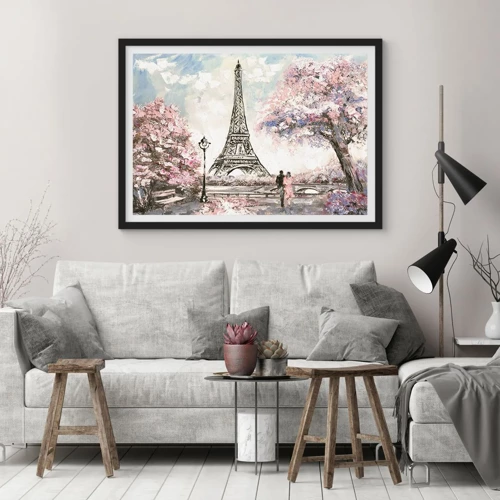 Poster in cornice nera - Passeggiata a Parigi in aprile - 70x50 cm