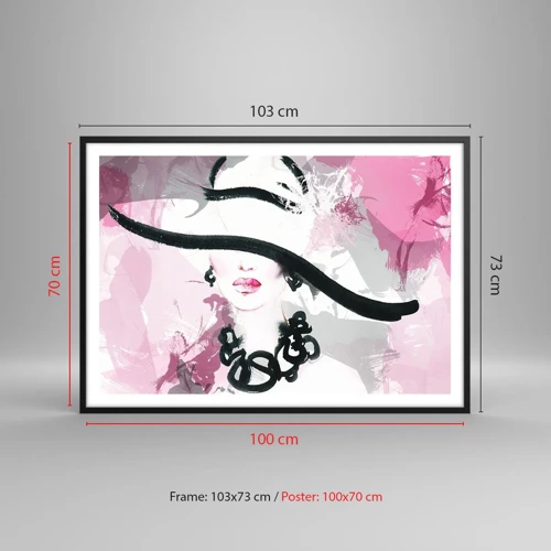 Poster in cornice nera - Ritratto di donna in nero e rosa - 100x70 cm