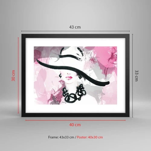 Poster in cornice nera - Ritratto di donna in nero e rosa - 40x30 cm