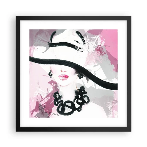 Poster in cornice nera - Ritratto di donna in nero e rosa - 40x40 cm