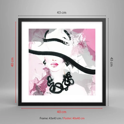 Poster in cornice nera - Ritratto di donna in nero e rosa - 40x40 cm