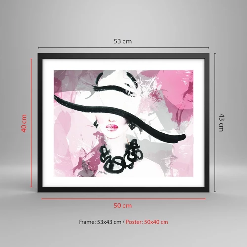 Poster in cornice nera - Ritratto di donna in nero e rosa - 50x40 cm