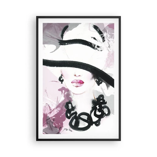 Poster in cornice nera - Ritratto di donna in nero e rosa - 61x91 cm