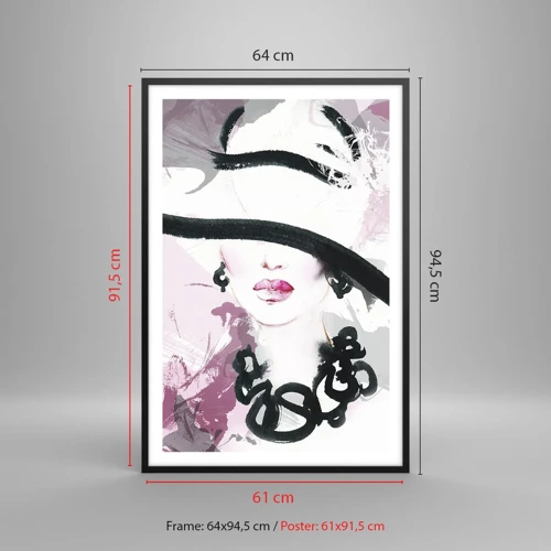 Poster in cornice nera - Ritratto di donna in nero e rosa - 61x91 cm