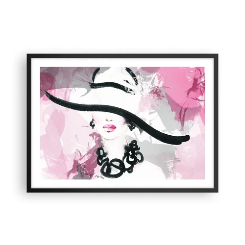 Poster in cornice nera - Ritratto di donna in nero e rosa - 70x50 cm