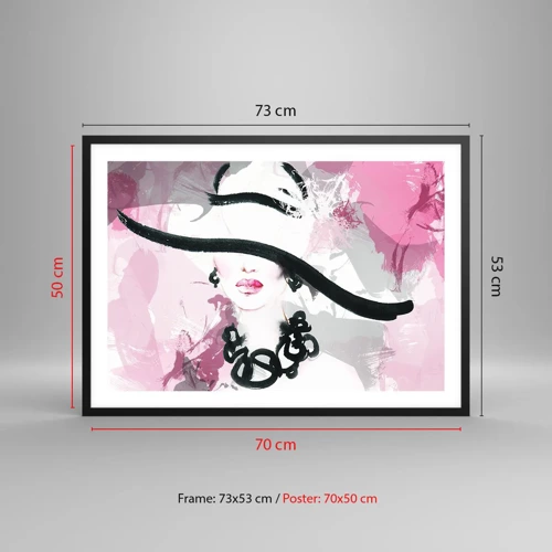 Poster in cornice nera - Ritratto di donna in nero e rosa - 70x50 cm