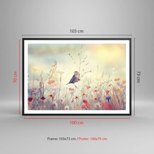 Poster in cornice nera - Ritratto d'uccello con prato di sfondo - 100x70 cm