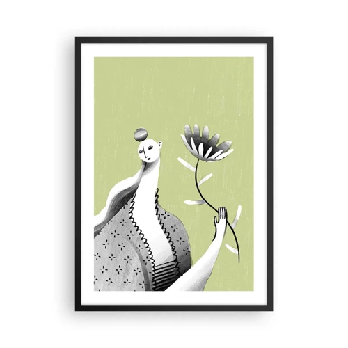 Poster in cornice nera - Ritratto modernista: tenendo un fiore - 50x70 cm