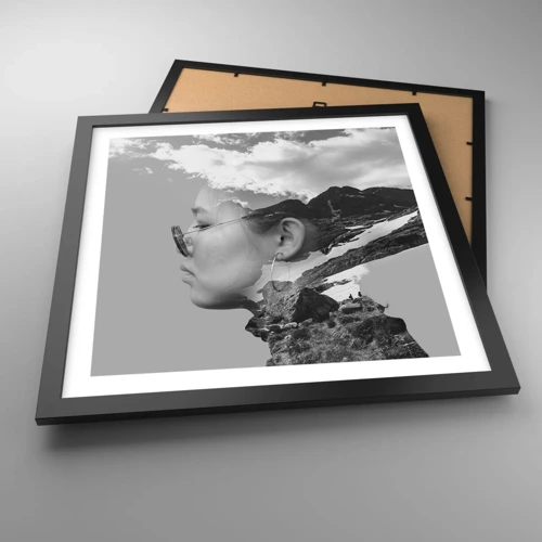 Poster in cornice nera - Ritratto montano nuvoloso - 40x40 cm