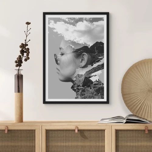 Poster in cornice nera - Ritratto montano nuvoloso - 61x91 cm