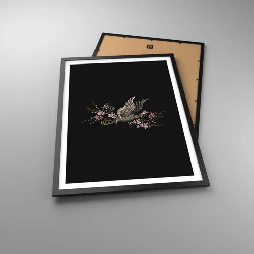 Poster in cornice nera - Uccello esotico ricamato - 50x70 cm