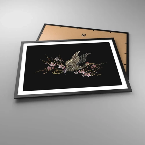 Poster in cornice nera - Uccello esotico ricamato - 70x50 cm