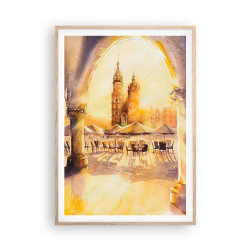 Poster in cornice rovere chiaro - Alba sulla piazza di Cracovia - 70x100 cm