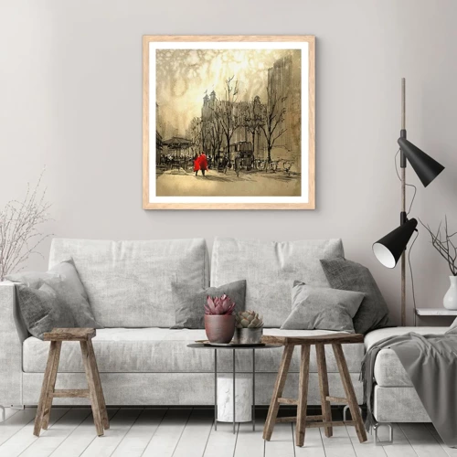 Poster in cornice rovere chiaro - Appuntamento nella nebbia di Londra  - 30x30 cm