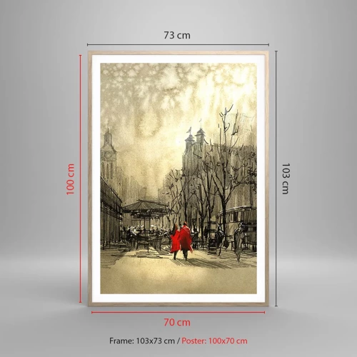 Poster in cornice rovere chiaro - Appuntamento nella nebbia di Londra  - 70x100 cm