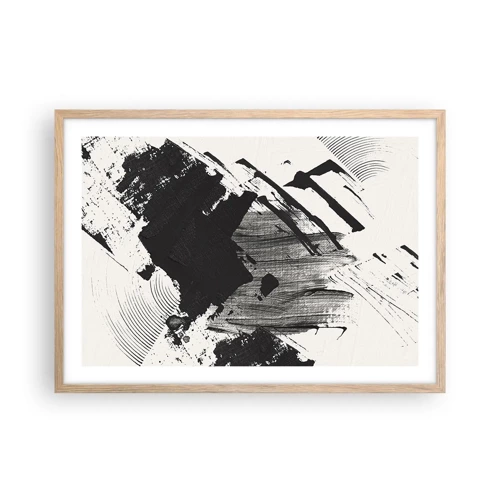 Poster in cornice rovere chiaro - Astrazione: espressione di nero - 70x50 cm