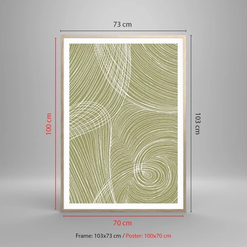 Poster in cornice rovere chiaro - Astrazione intricata in bianco - 70x100 cm