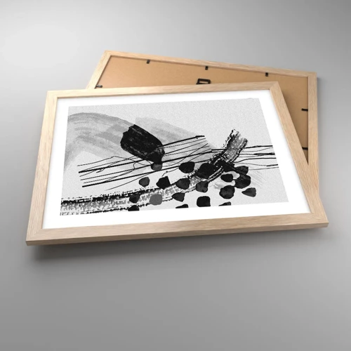 Poster in cornice rovere chiaro - Astrazione organica in bianco e nero - 40x30 cm