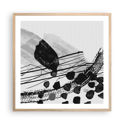 Poster in cornice rovere chiaro - Astrazione organica in bianco e nero - 60x60 cm