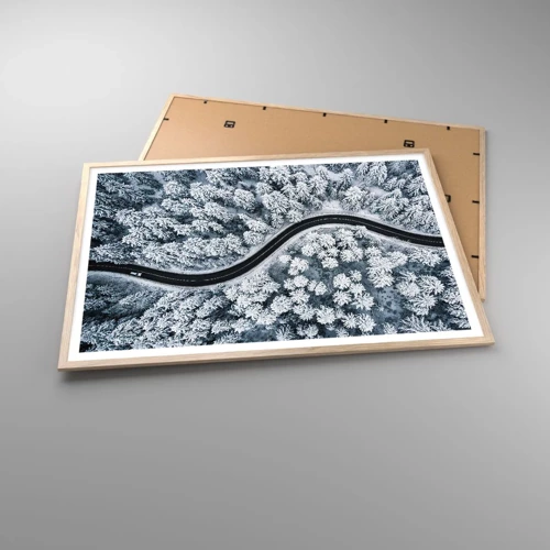 Poster in cornice rovere chiaro - Attraverso il bosco invernale - 100x70 cm