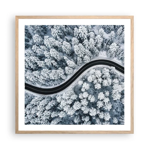 Poster in cornice rovere chiaro - Attraverso il bosco invernale - 60x60 cm