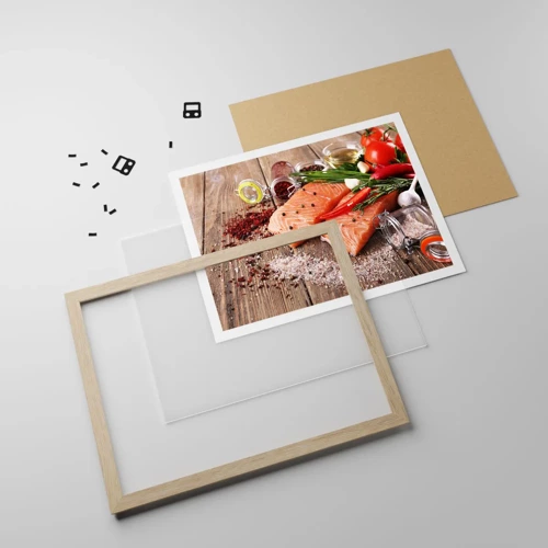 Poster in cornice rovere chiaro - Avventura norvegese in cucina - 100x70 cm