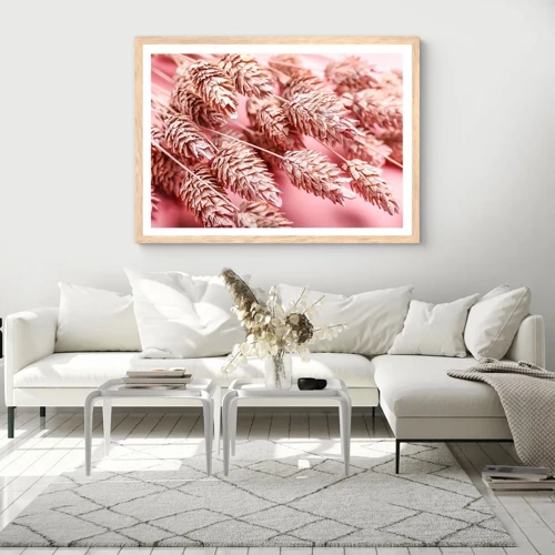 Poster in cornice rovere chiaro - Cascata di fiori in rosa - 40x30 cm