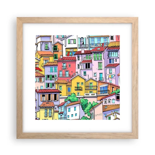 Poster in cornice rovere chiaro - Città allegra - 30x30 cm