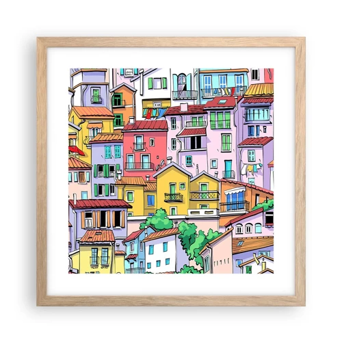 Poster in cornice rovere chiaro - Città allegra - 40x40 cm