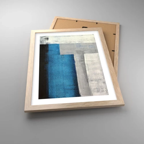 Poster in cornice rovere chiaro - Composizione poetica in grigio e blu - 30x40 cm